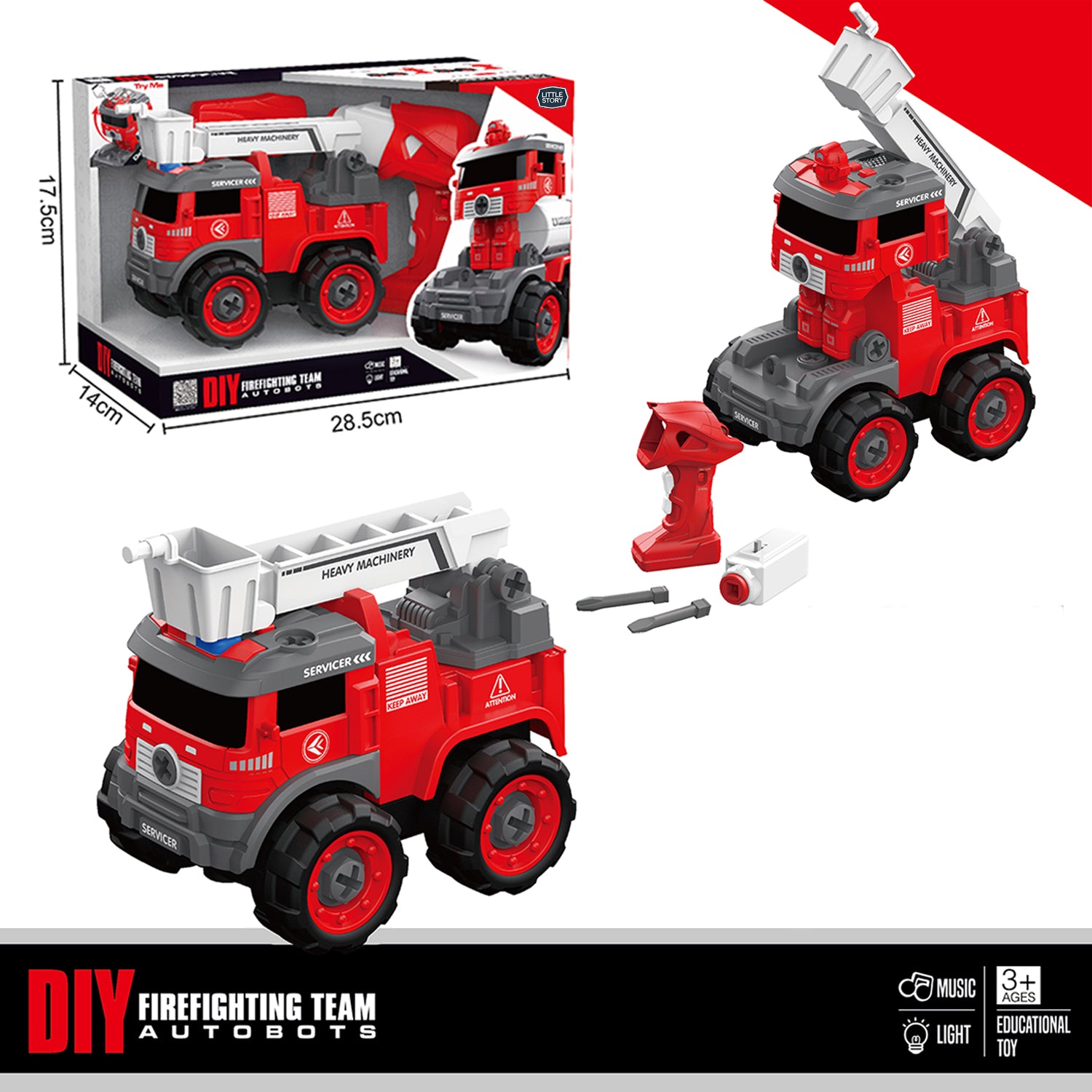 LITTLE STORY - Kids Toy Firefighting Truck with Remote Control - Red