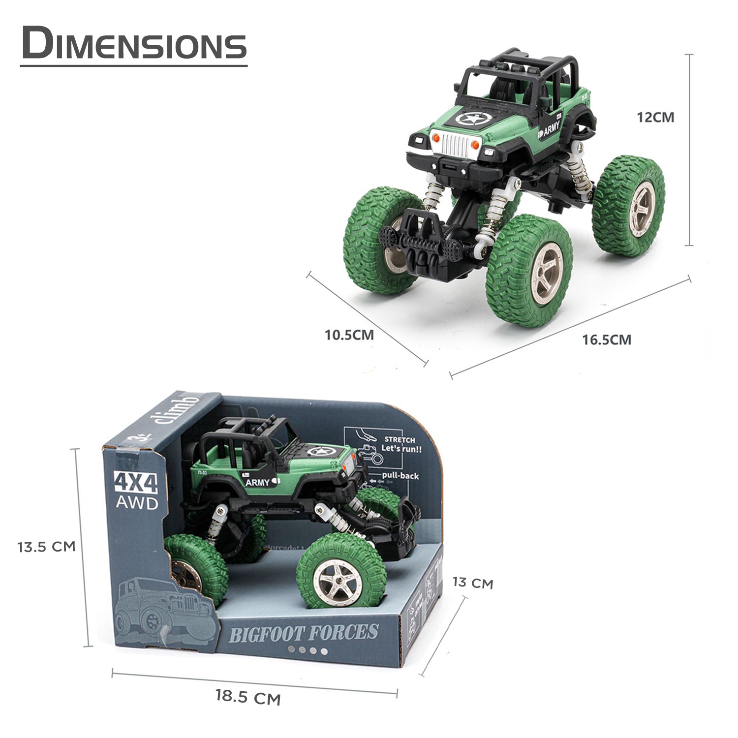 LITTLE STORY - Kids Toy Pull Back Climbing Jeep - Green