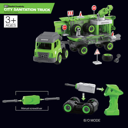 LITTLE STORY - Kids Toy Sanitation Truck wt 2 Mini Truck - Green
