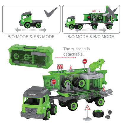 LITTLE STORY - Kids Toy Sanitation Truck wt 2 Mini Truck and Remote Control - Green