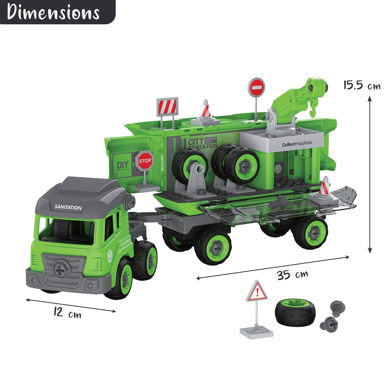 LITTLE STORY - Kids Toy Sanitation Truck wt 2 Mini Truck and Remote Control - Green