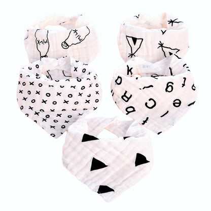 LITTLE STORY - Muslin Bandana Bibs - Set of 5 - Black & White