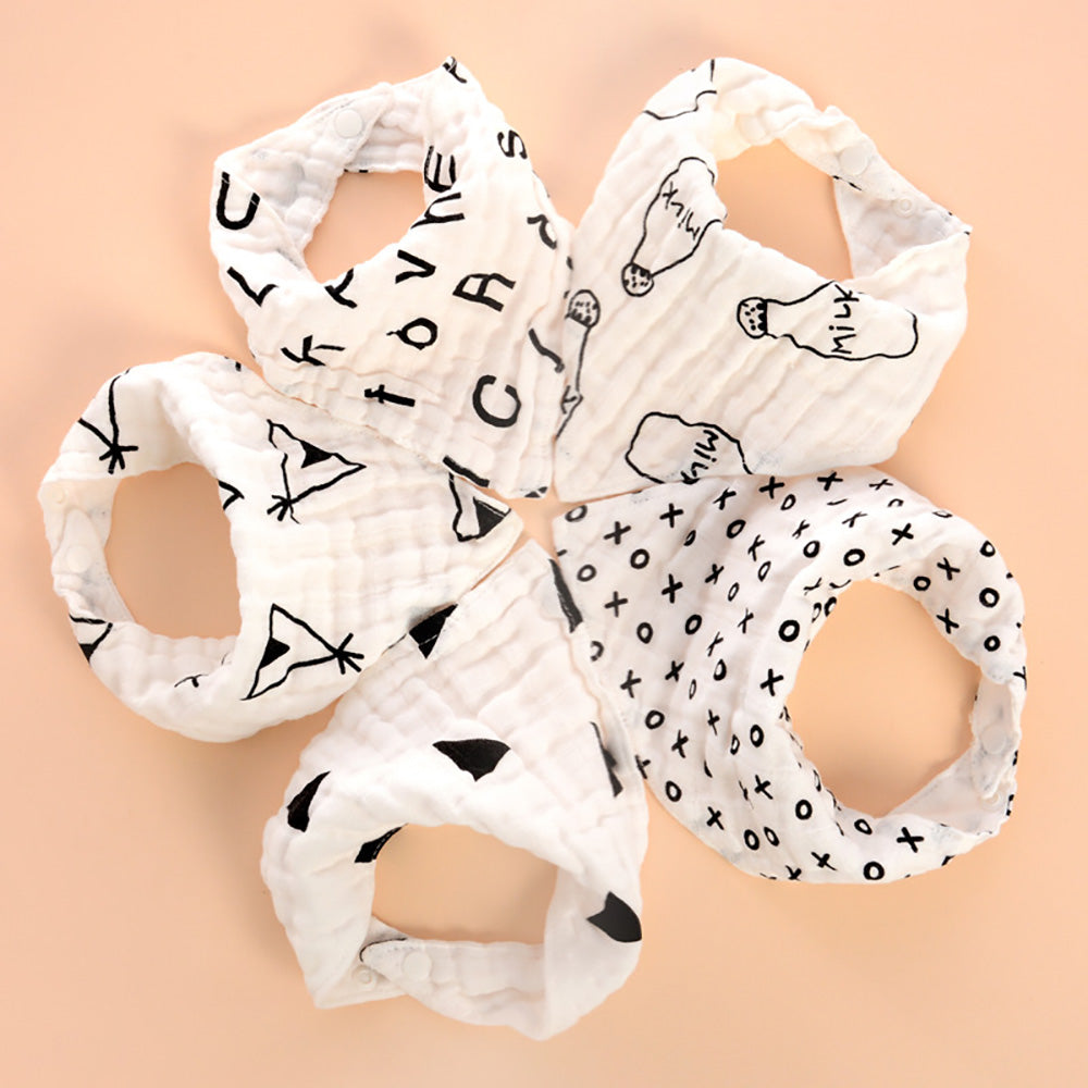 LITTLE STORY - Muslin Bandana Bibs - Set of 5 - Black & White
