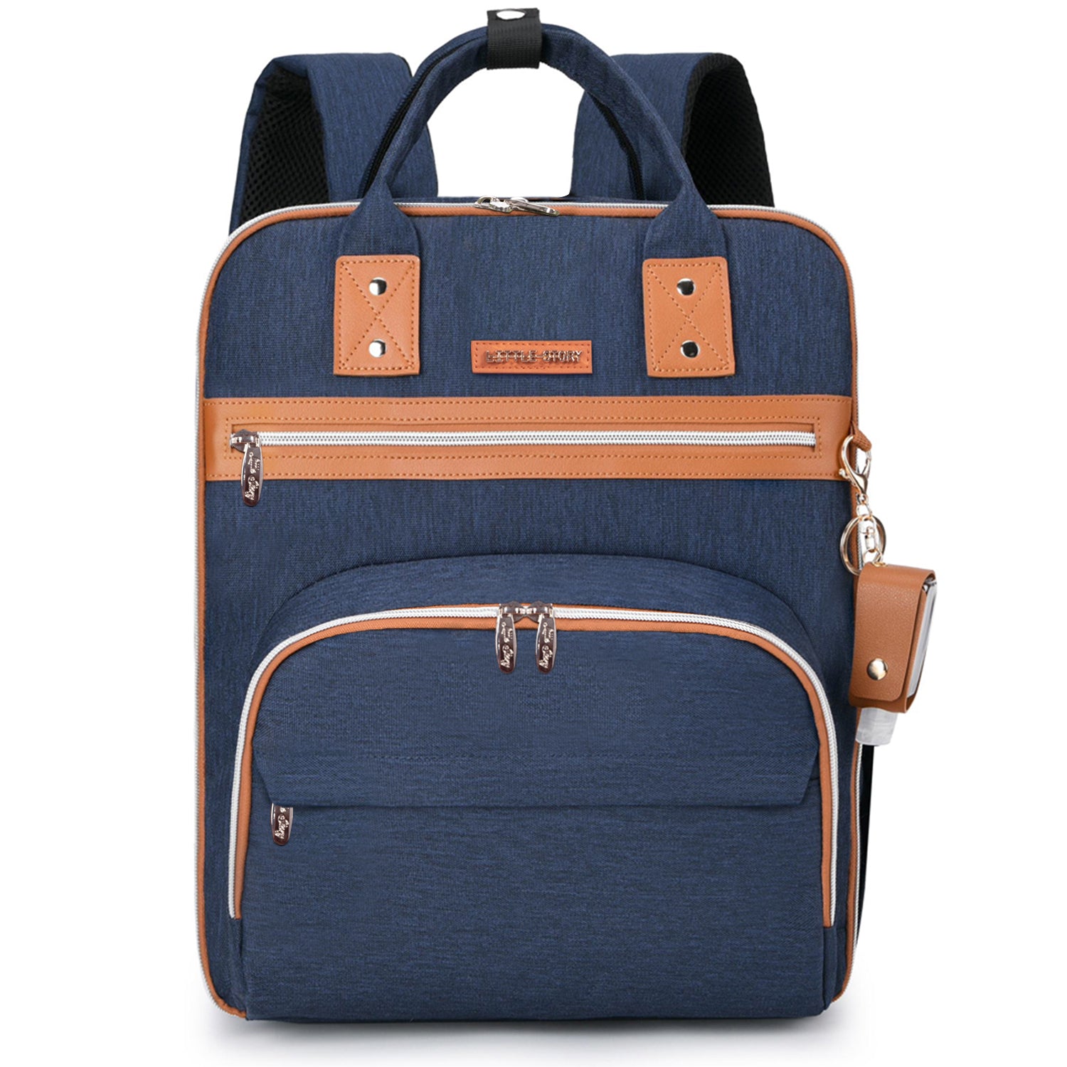 LITTLE STORY 2in1 Diaper Bag w/Sanitizer Bottle keychain & Stroller Hooks - Blue