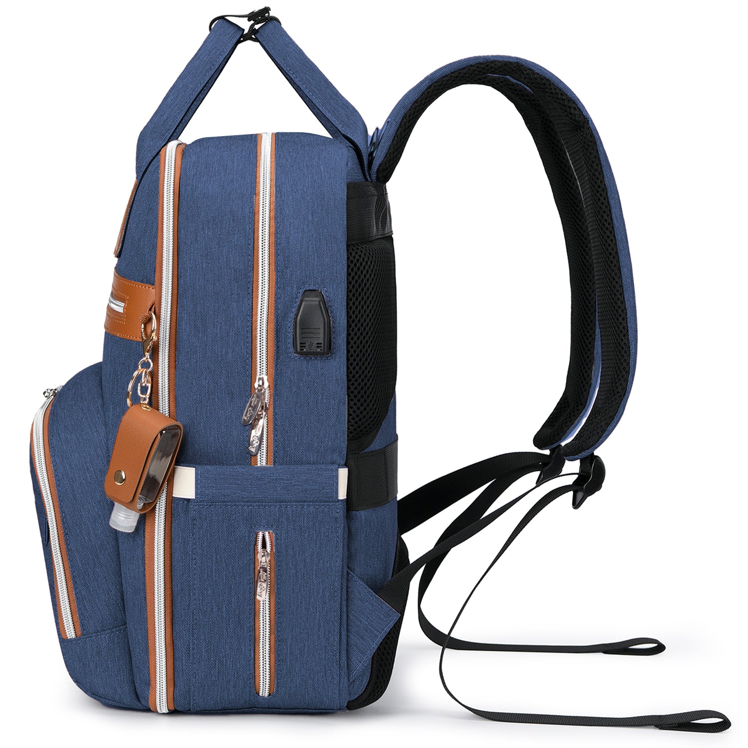LITTLE STORY 2in1 Diaper Bag w/Sanitizer Bottle keychain & Stroller Hooks - Blue