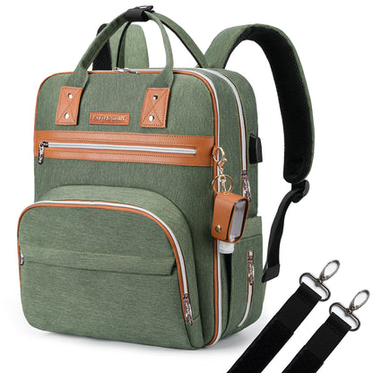 LITTLE STORY 2in1 Diaper Bag w/Sanitizer Bottle keychain & Stroller Hooks - Green