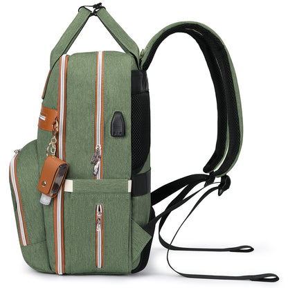 LITTLE STORY 2in1 Diaper Bag w/Sanitizer Bottle keychain & Stroller Hooks - Green