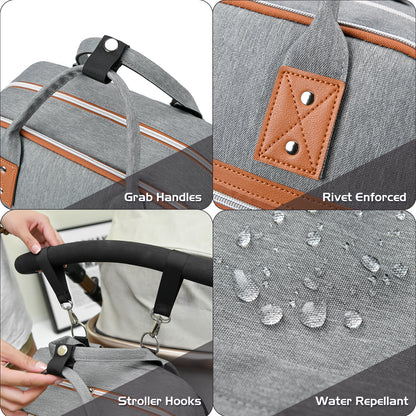 LITTLE STORY 2in1 Diaper Bag w/Sanitizer Bottle keychain & Stroller Hooks - Grey