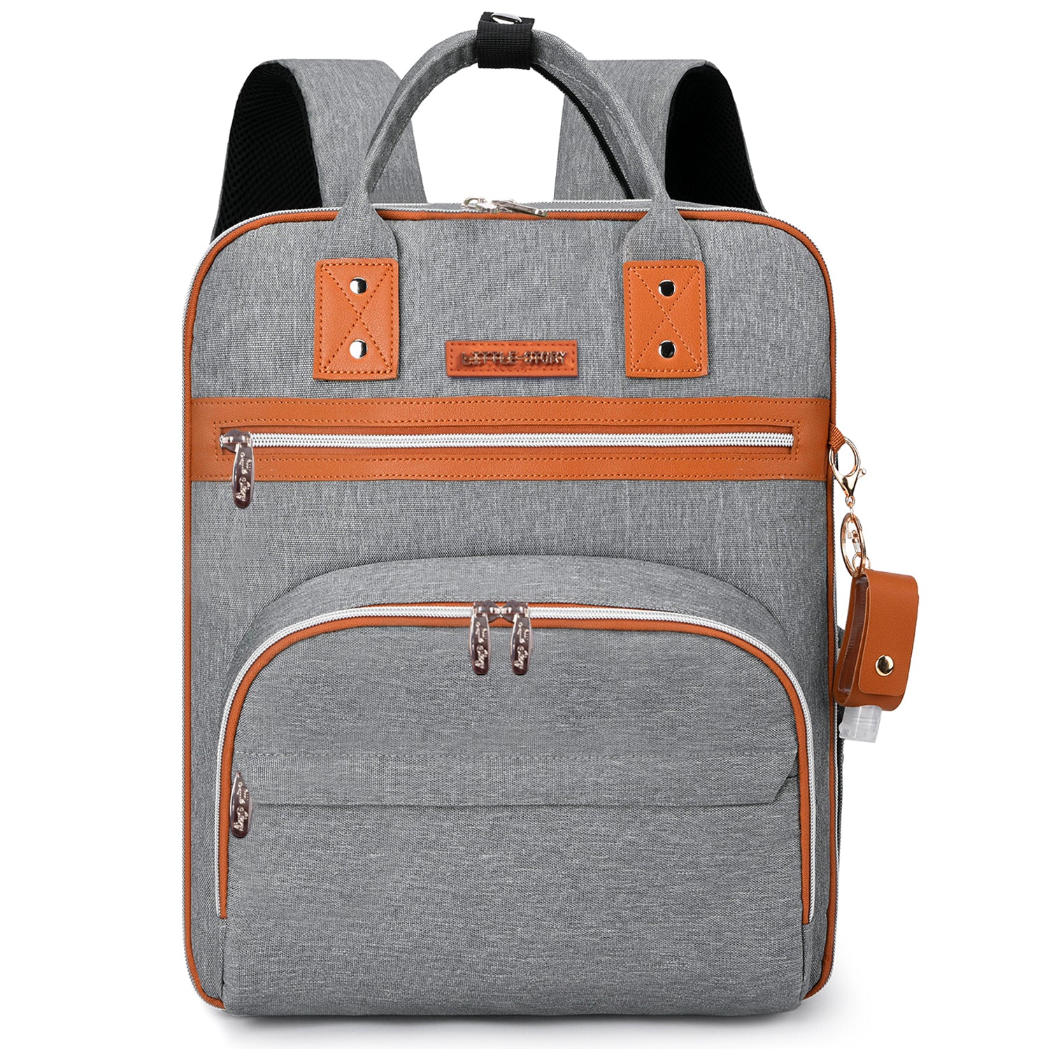 LITTLE STORY 2in1 Diaper Bag w/Sanitizer Bottle keychain & Stroller Hooks - Grey