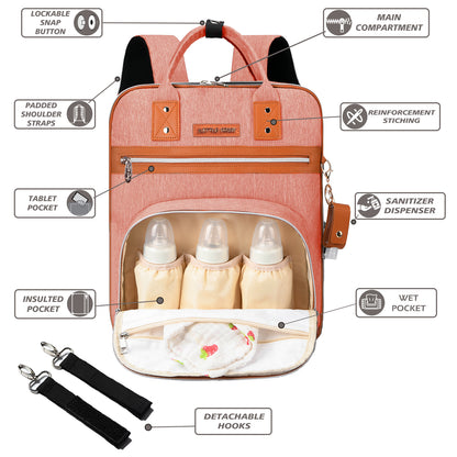 LITTLE STORY 2in1 Diaper Bag w/Sanitizer Bottle keychain & Stroller Hooks - Pink