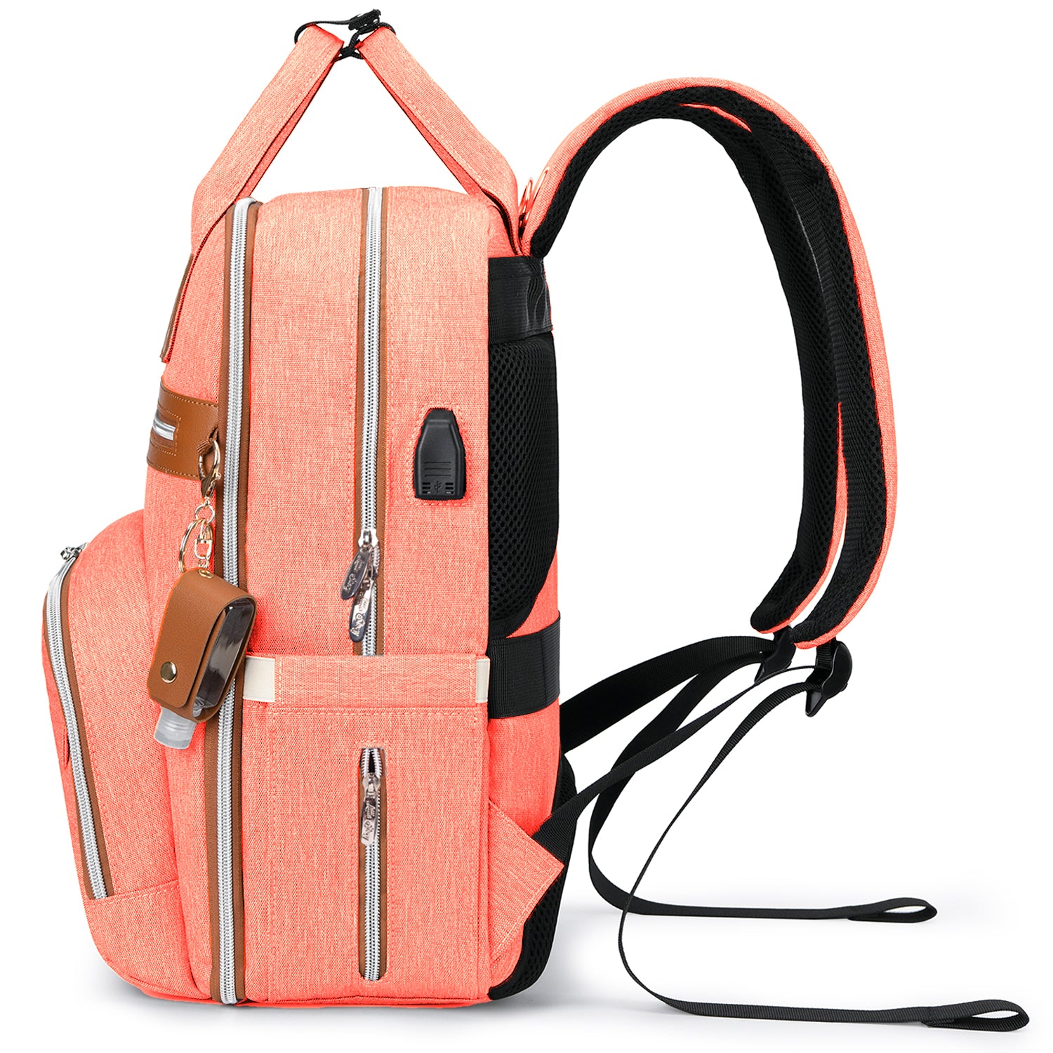 LITTLE STORY 2in1 Diaper Bag w/Sanitizer Bottle keychain & Stroller Hooks - Pink