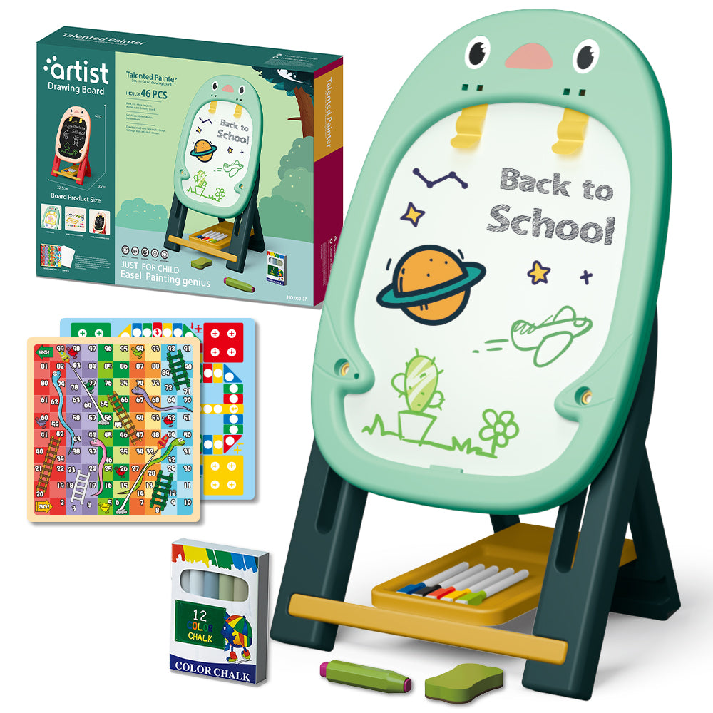 LITTLE STORY Artist Penguin Double Sided Magnetic Drawing Board (46 Pcs) W/2* Board Games - Green