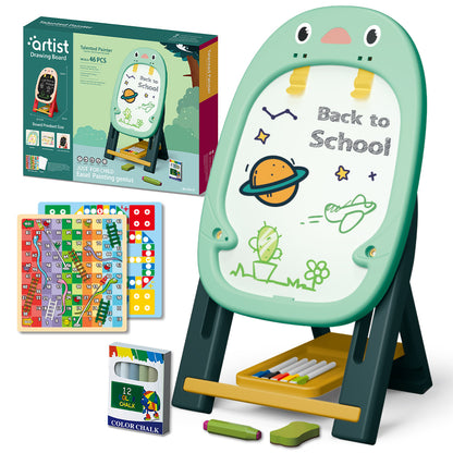 LITTLE STORY Artist Penguin Double Sided Magnetic Drawing Board (46 Pcs) W/2* Board Games - Green