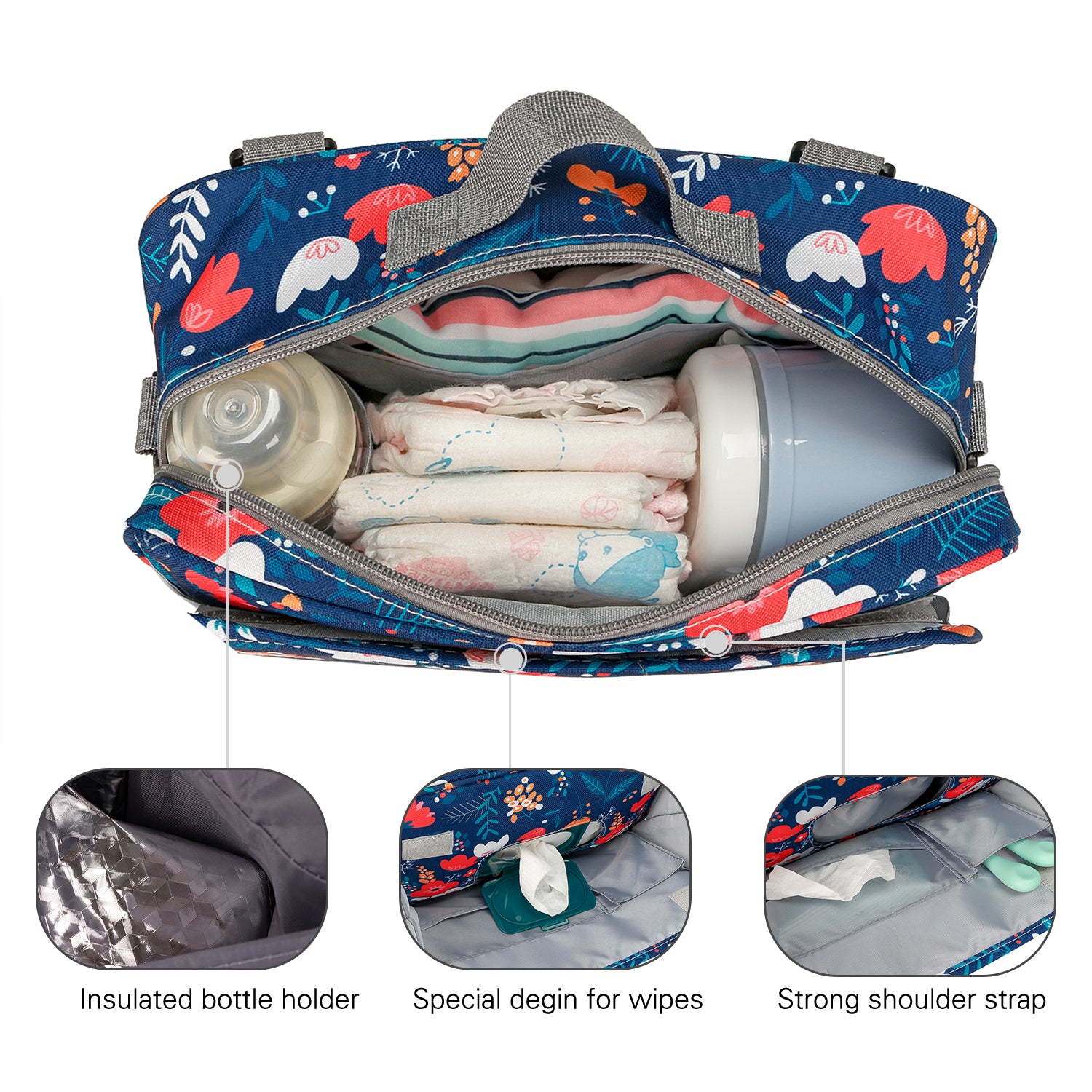 LITTLE STORY Baby Diaper Changing Clutch Kit - Floret Blue