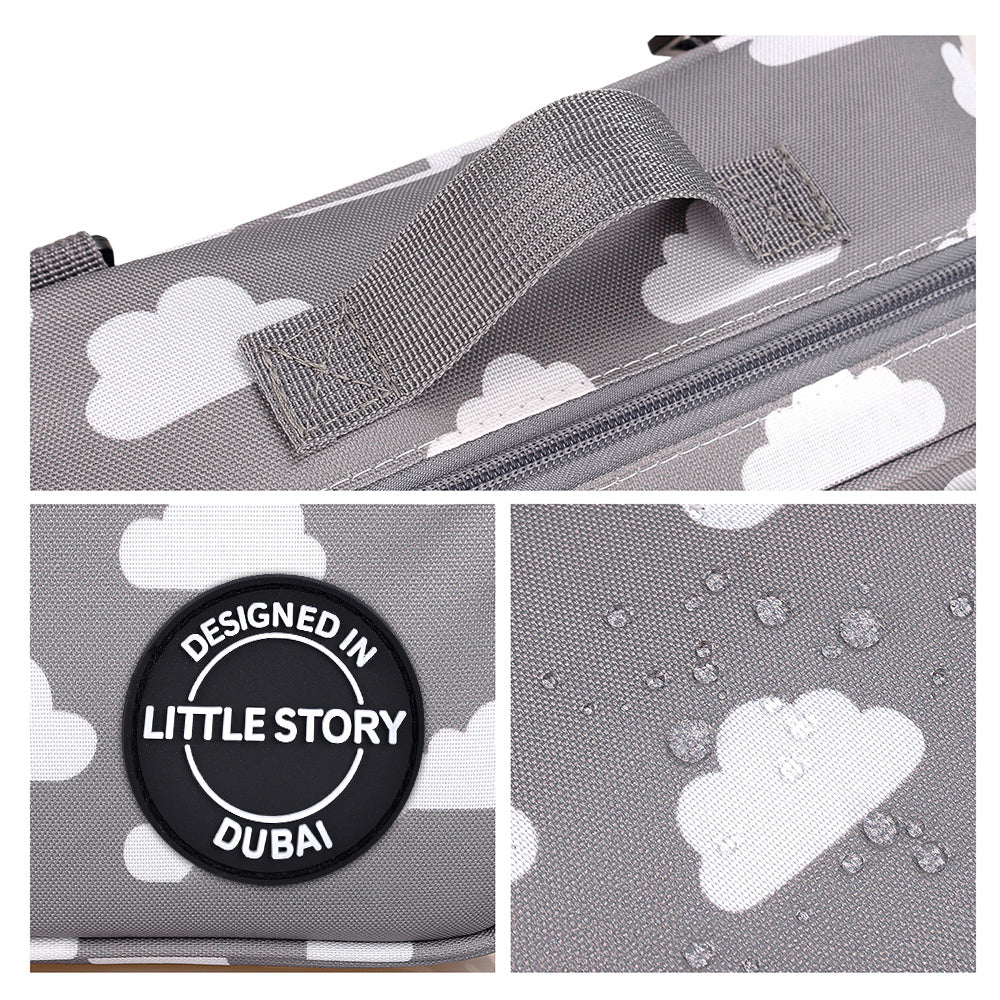 LITTLE STORY Baby Diaper Changing Clutch Kit - Grey Clouds
