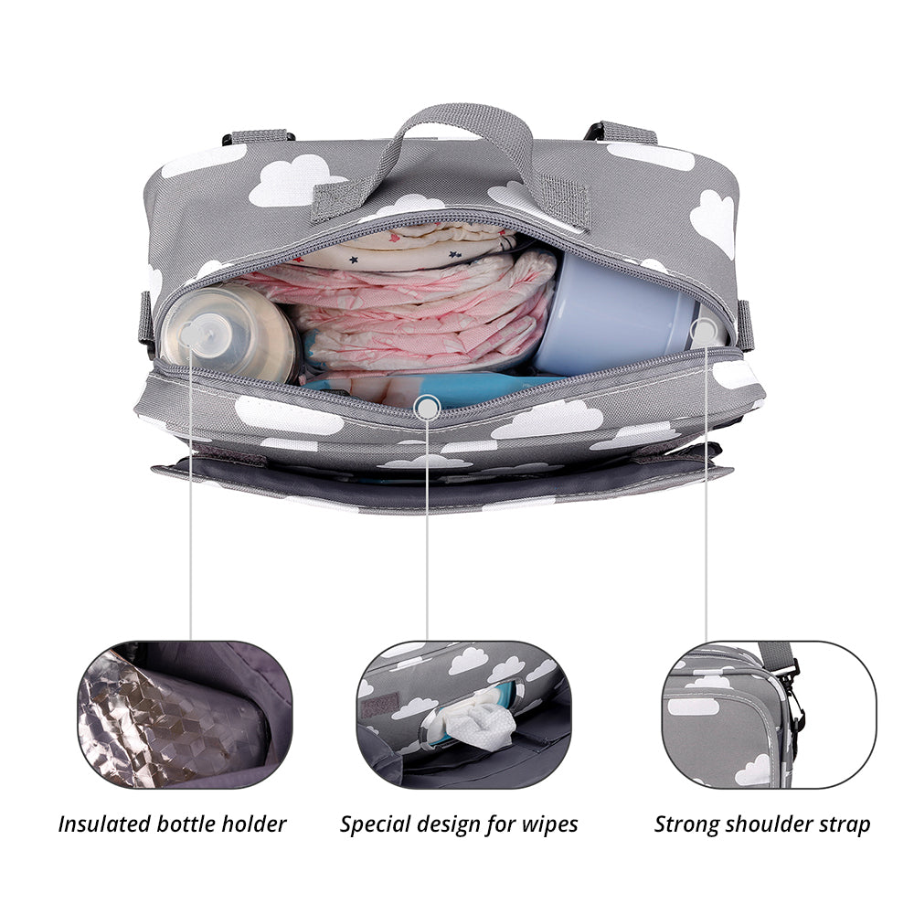 LITTLE STORY Baby Diaper Changing Clutch Kit - Grey Clouds