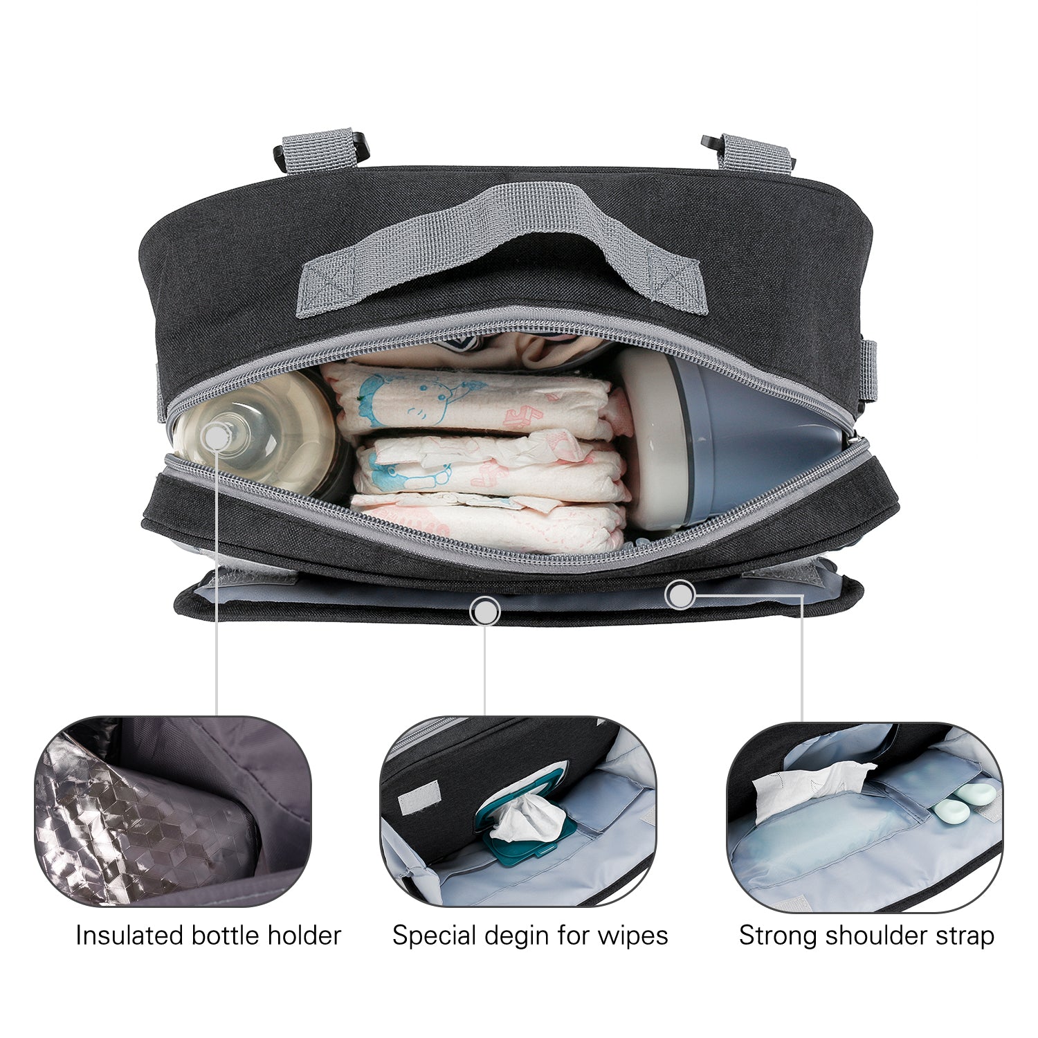 LITTLE STORY Baby Diaper Changing Clutch Kit - Quilted Black