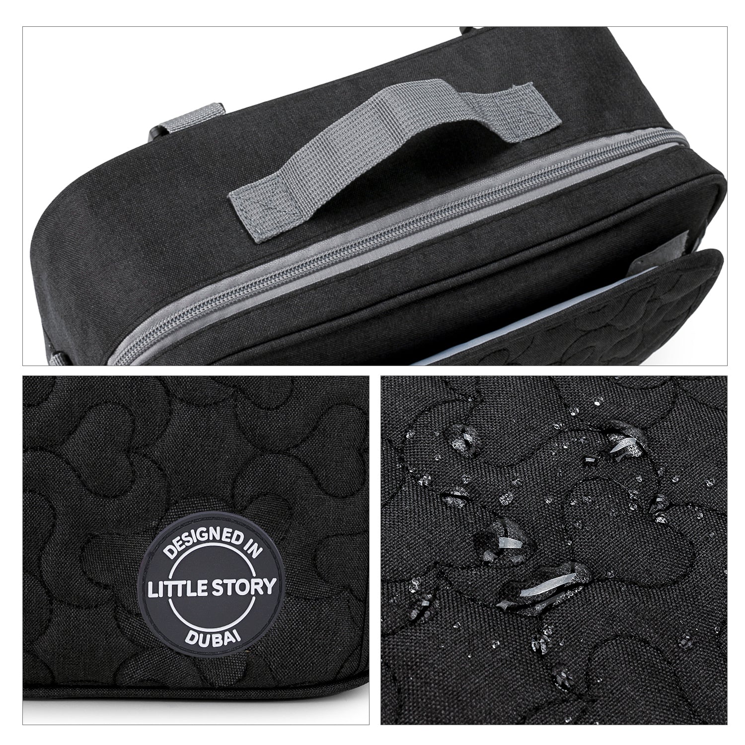 LITTLE STORY Baby Diaper Changing Clutch Kit - Quilted Black