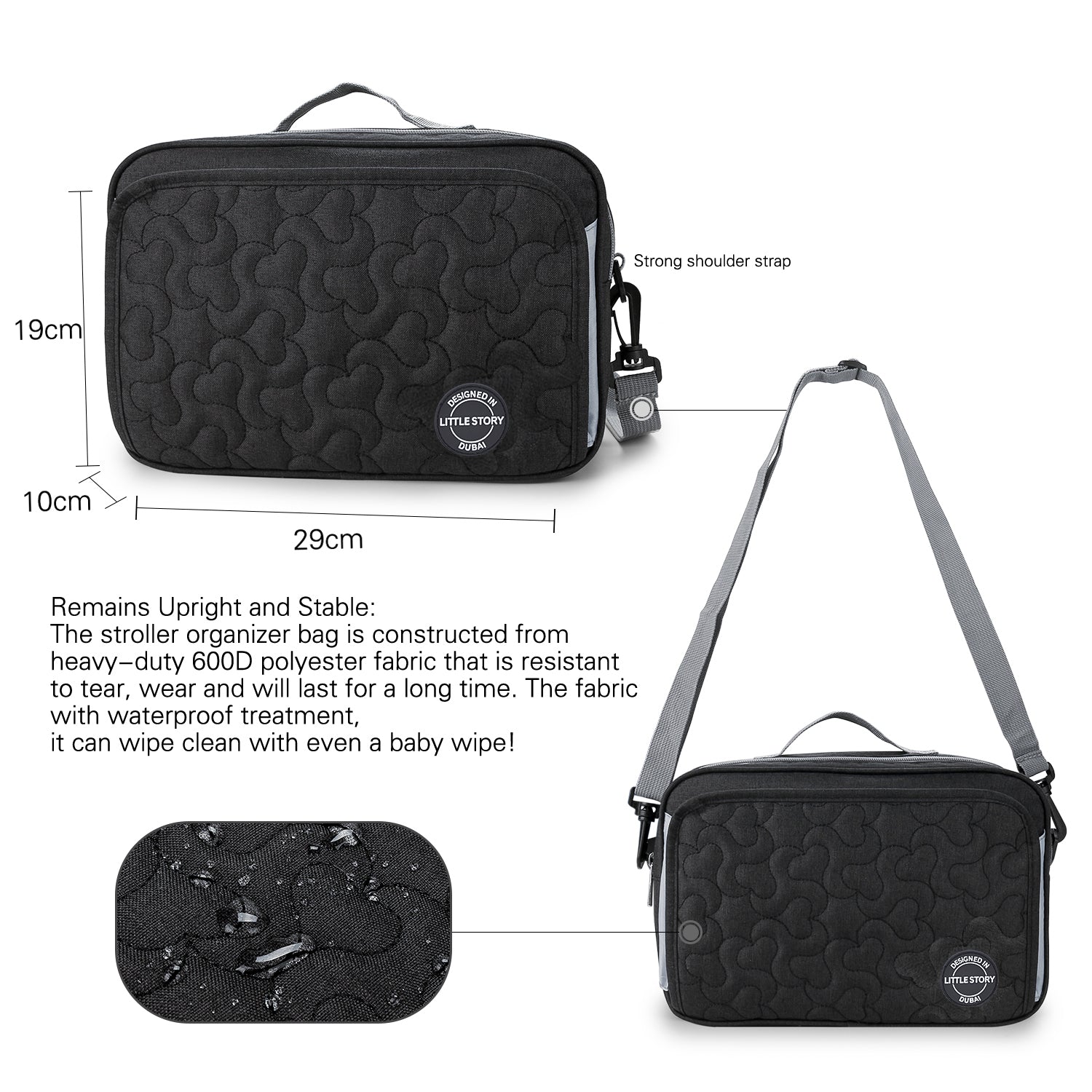LITTLE STORY Baby Diaper Changing Clutch Kit - Quilted Black