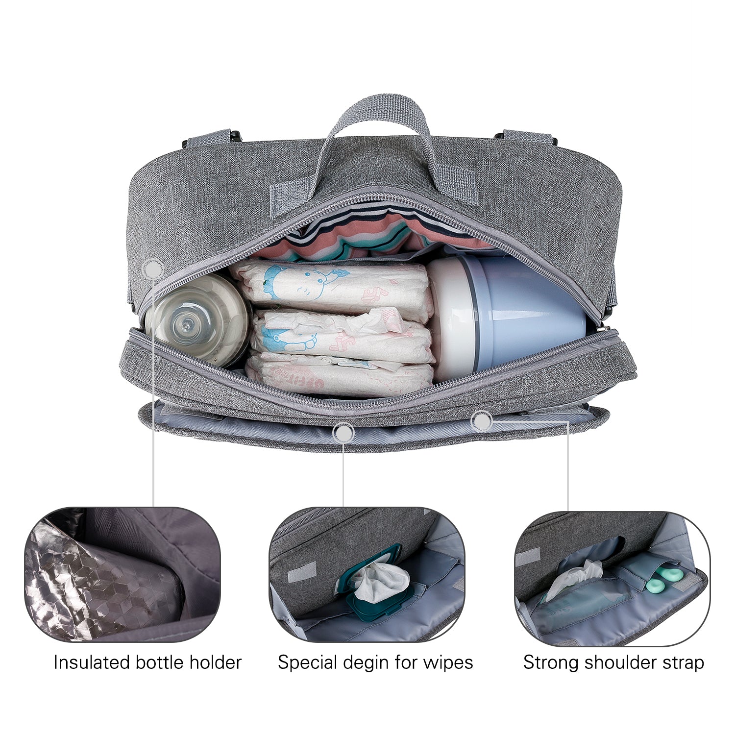 LITTLE STORY Baby Diaper Changing Clutch Kit - Quilted Grey