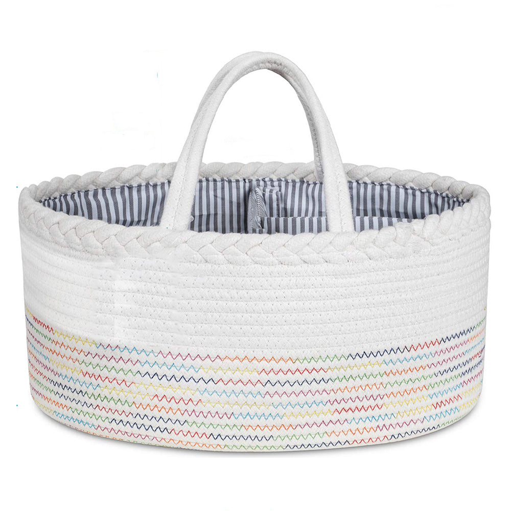 LITTLE STORY Cotton Rope Diaper Caddy - White Rainbow