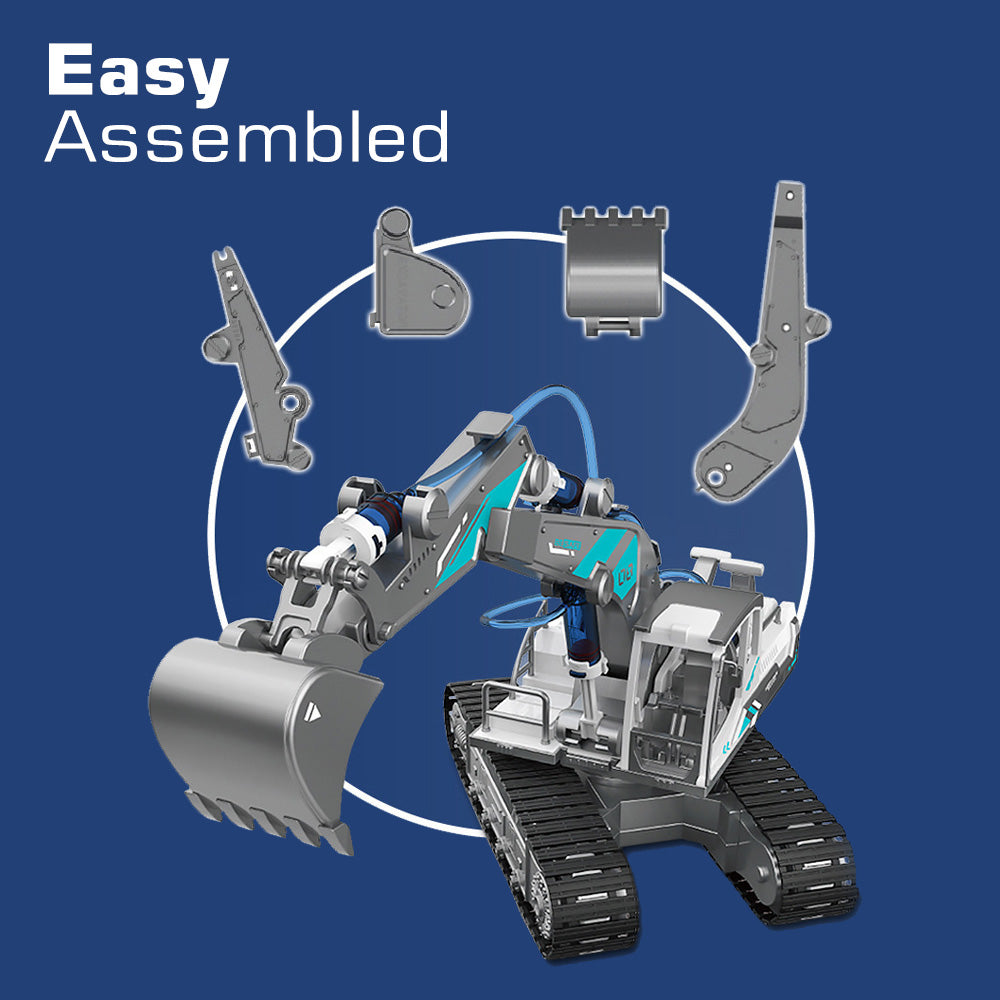 LITTLE STORY DIY Hydraulic Power Principle based 3 - IN - 1 Excavator/Bulldozer/JCB Toy (130 Pcs), STEM Series - Grey