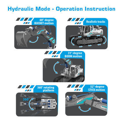 LITTLE STORY DIY Hydraulic Power Principle based 3 - IN - 1 Excavator/Bulldozer/JCB Toy (130 Pcs), STEM Series - Grey