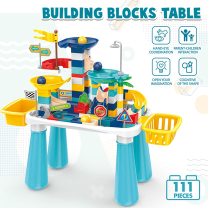 LITTLE STORY DIY Slide Track Rolling Ball Blocks Table(111pcs), STEM Series - Multicolor