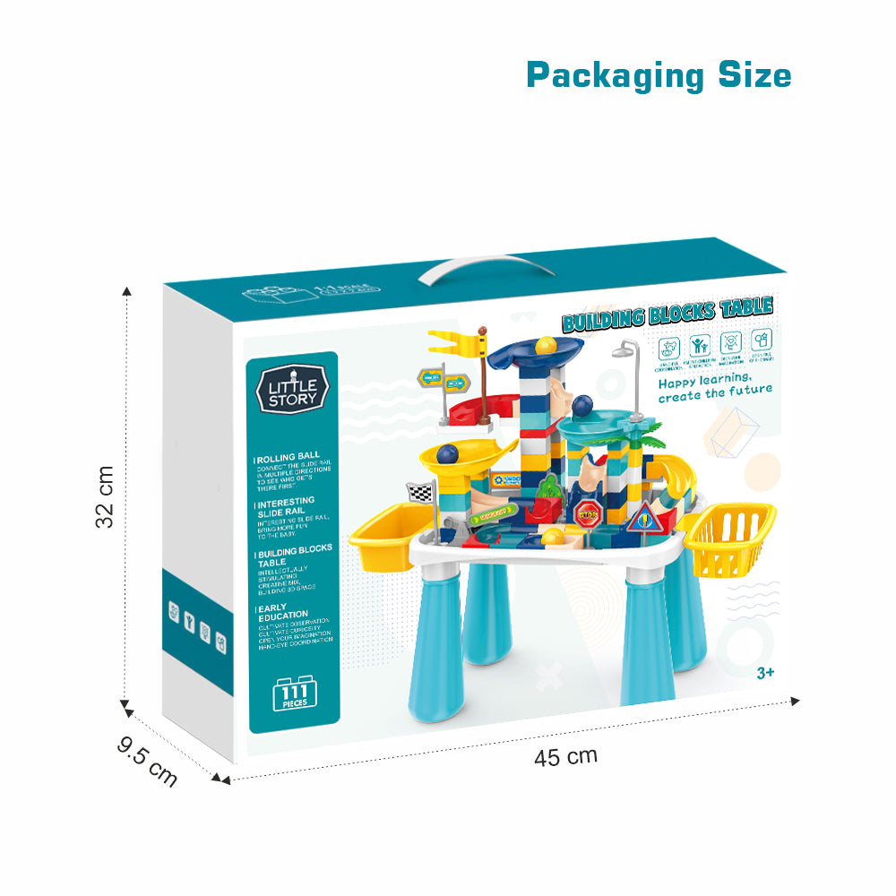 LITTLE STORY DIY Slide Track Rolling Ball Blocks Table(111pcs), STEM Series - Multicolor