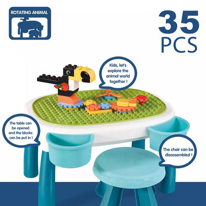 LITTLE STORY DIY Spinning Puzzle Building Blocks Set w/Stool (35pcs), STEM Series - Multicolor