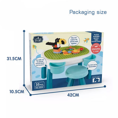 LITTLE STORY DIY Spinning Puzzle Building Blocks Set w/Stool (35pcs), STEM Series - Multicolor