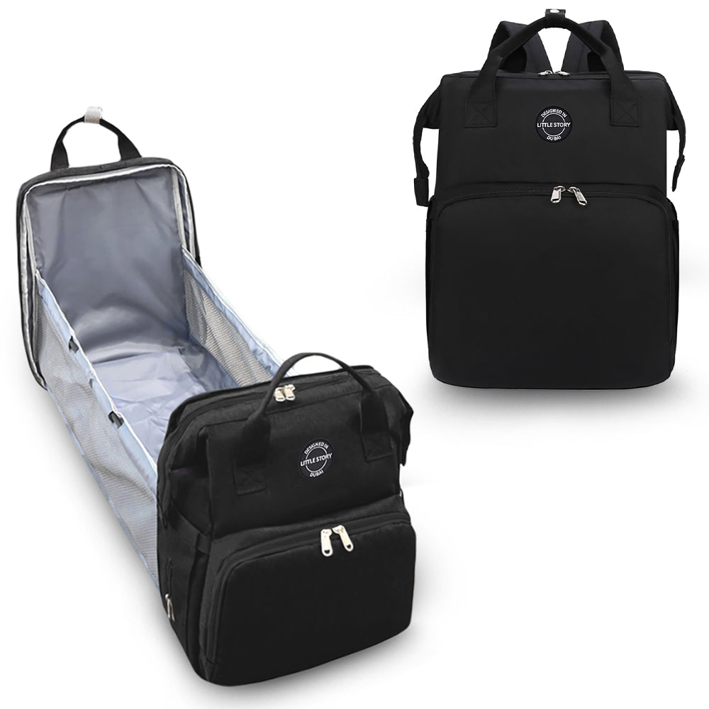 LITTLE STORY - Diaper bag wt portable bassinet bed - Black