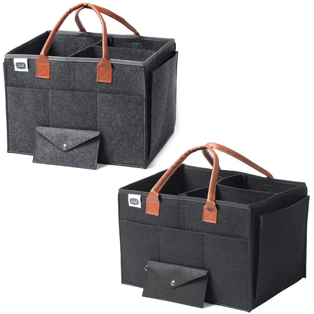 LITTLE STORY Diaper Caddy + Pouch - Large - Dark Grey