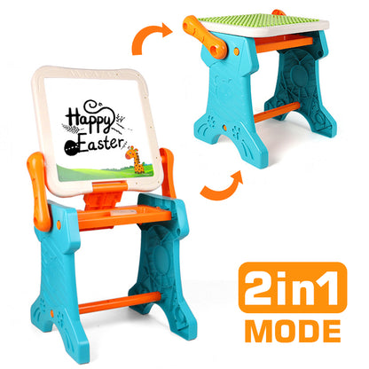 LITTLE STORY Double Sided 2 - IN - 1 Blocks Table & Magnetic Learning Board Set with Chair - Multicolor