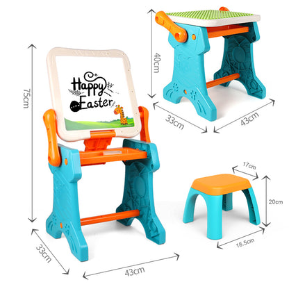 LITTLE STORY Double Sided 2 - IN - 1 Blocks Table & Magnetic Learning Board Set with Chair - Multicolor
