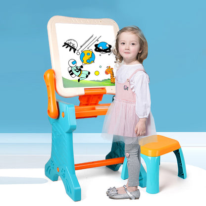LITTLE STORY Double Sided 2 - IN - 1 Blocks Table & Magnetic Learning Board Set with Chair - Multicolor