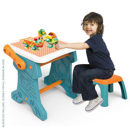 LITTLE STORY Double Sided 2 - IN - 1 Blocks Table & Magnetic Learning Board Set with Chair - Multicolor