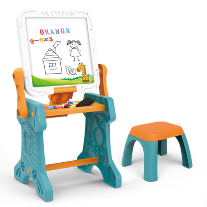 LITTLE STORY Double Sided 2 - IN - 1 Blocks Table & Magnetic Learning Board Set with Chair - Multicolor