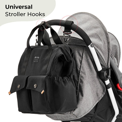 LITTLE STORY Elite Diaper Bag w/Stroller Hooks & Changing mat - Black