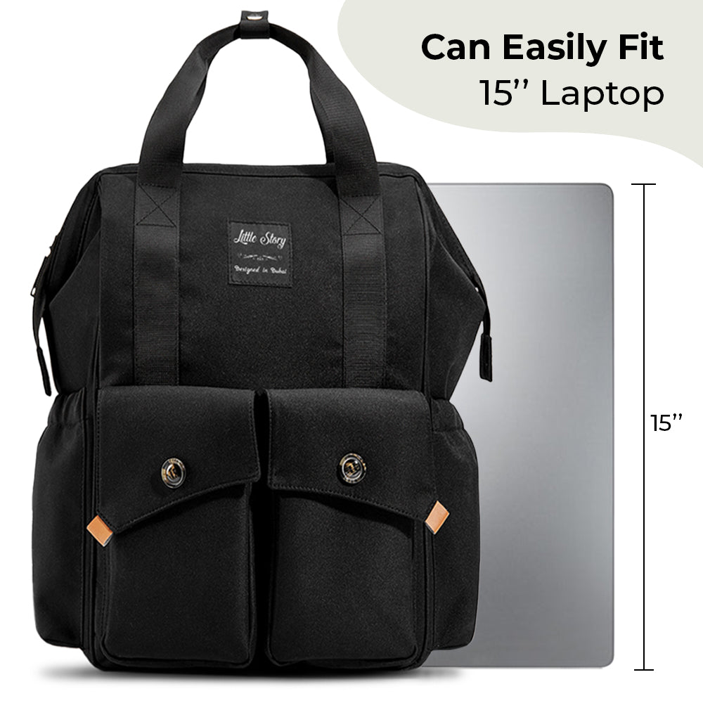 LITTLE STORY Elite Diaper Bag w/Stroller Hooks & Changing mat - Black