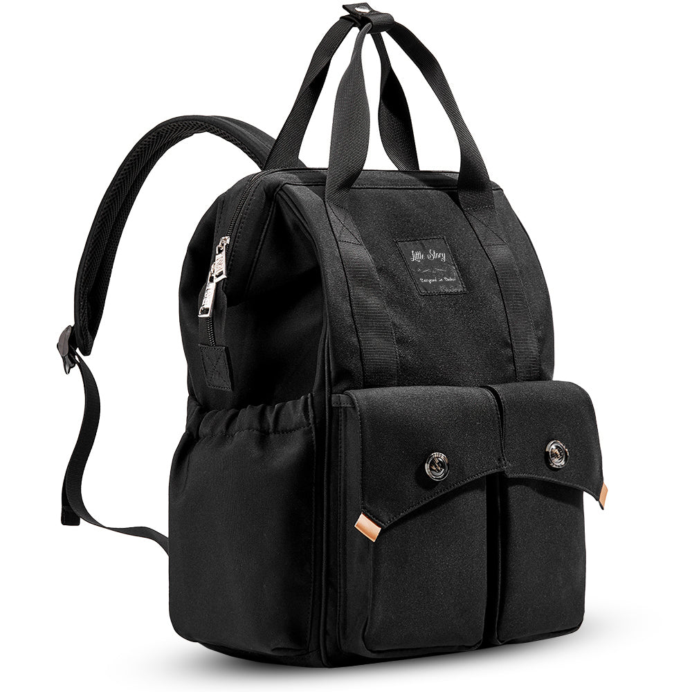 LITTLE STORY Elite Diaper Bag w/Stroller Hooks & Changing mat - Black