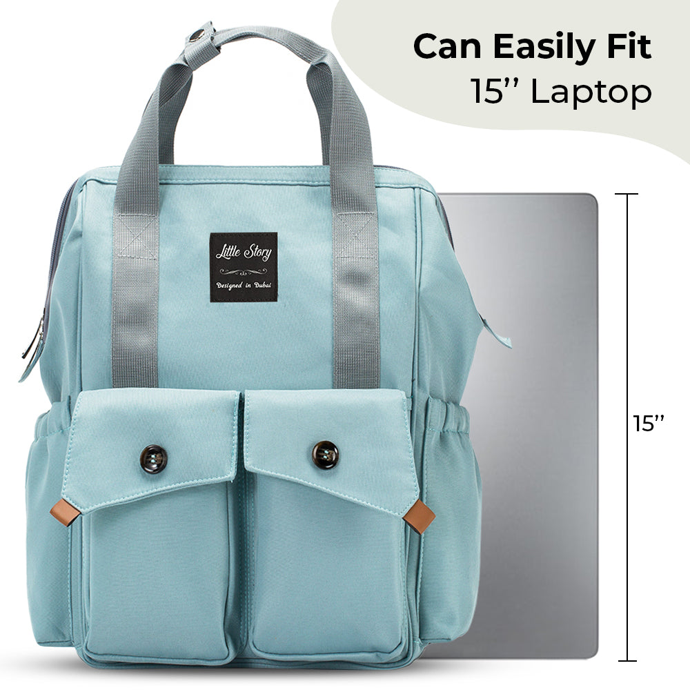 LITTLE STORY Elite Diaper Bag w/Stroller Hooks & Changing mat - Blue