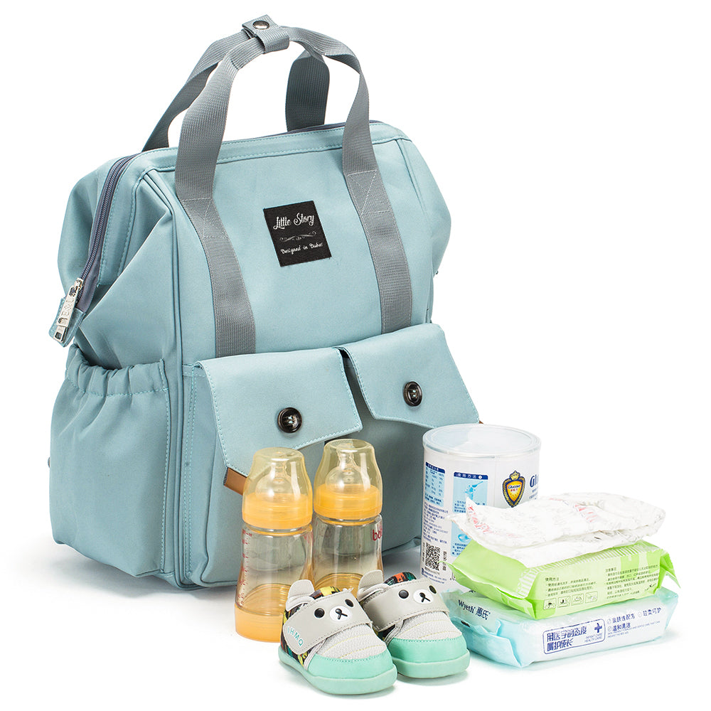 LITTLE STORY Elite Diaper Bag w/Stroller Hooks & Changing mat - Blue
