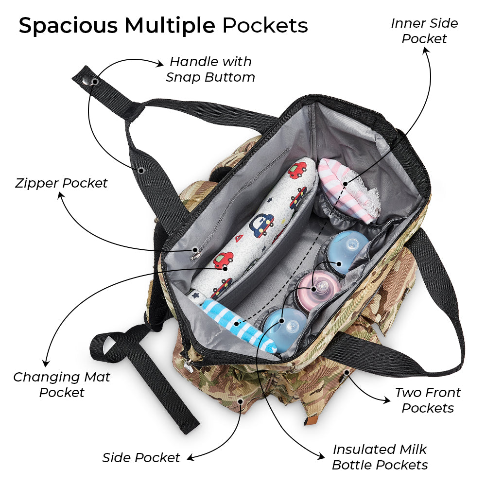 LITTLE STORY Elite Diaper Bag w/Stroller Hooks & Changing mat - Camouflage