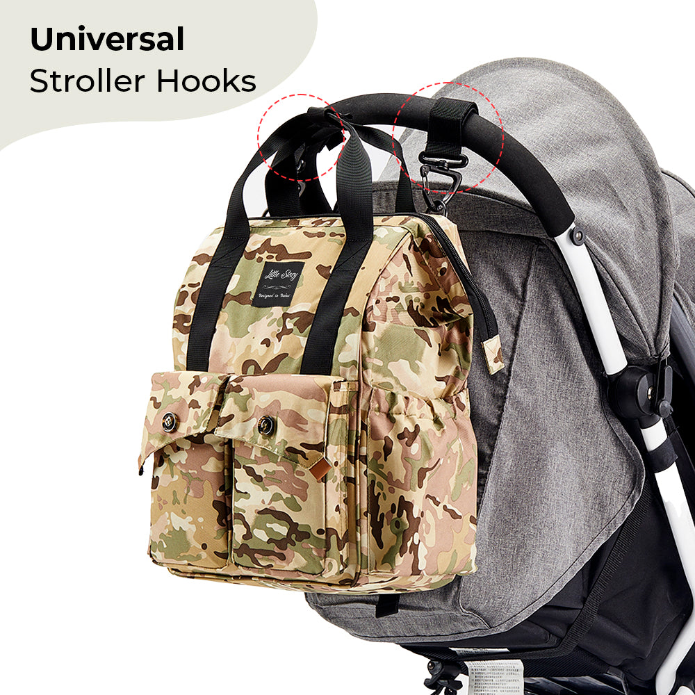 LITTLE STORY Elite Diaper Bag w/Stroller Hooks & Changing mat - Camouflage