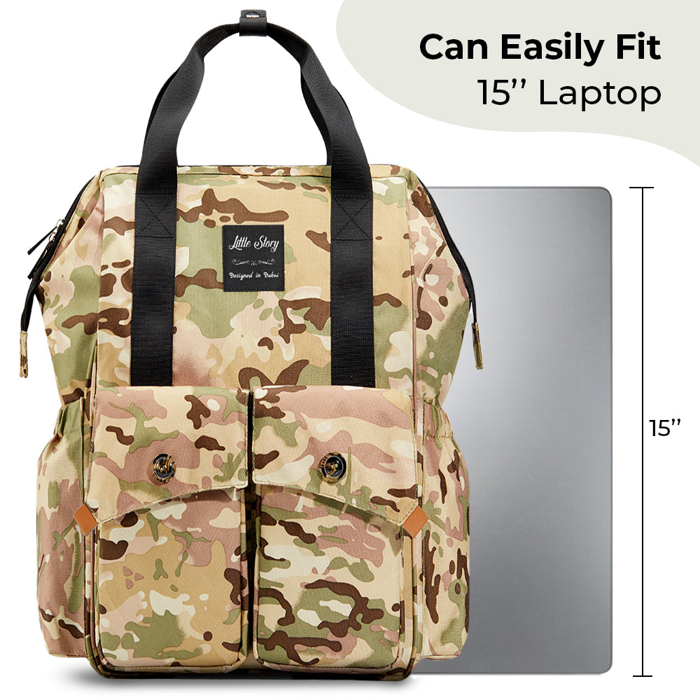 LITTLE STORY Elite Diaper Bag w/Stroller Hooks & Changing mat - Camouflage