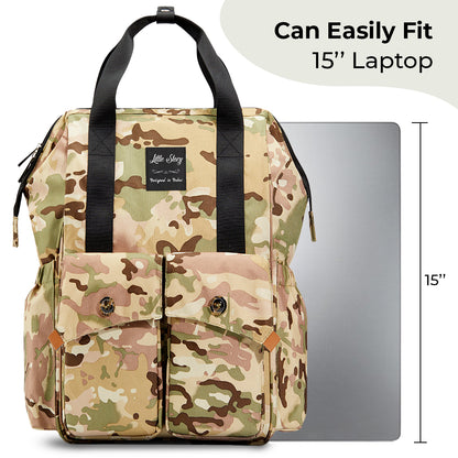 LITTLE STORY Elite Diaper Bag w/Stroller Hooks & Changing mat - Camouflage