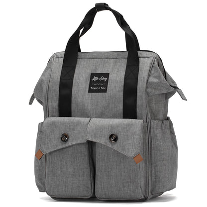 LITTLE STORY Elite Diaper Bag w/Stroller Hooks & Changing mat - Grey