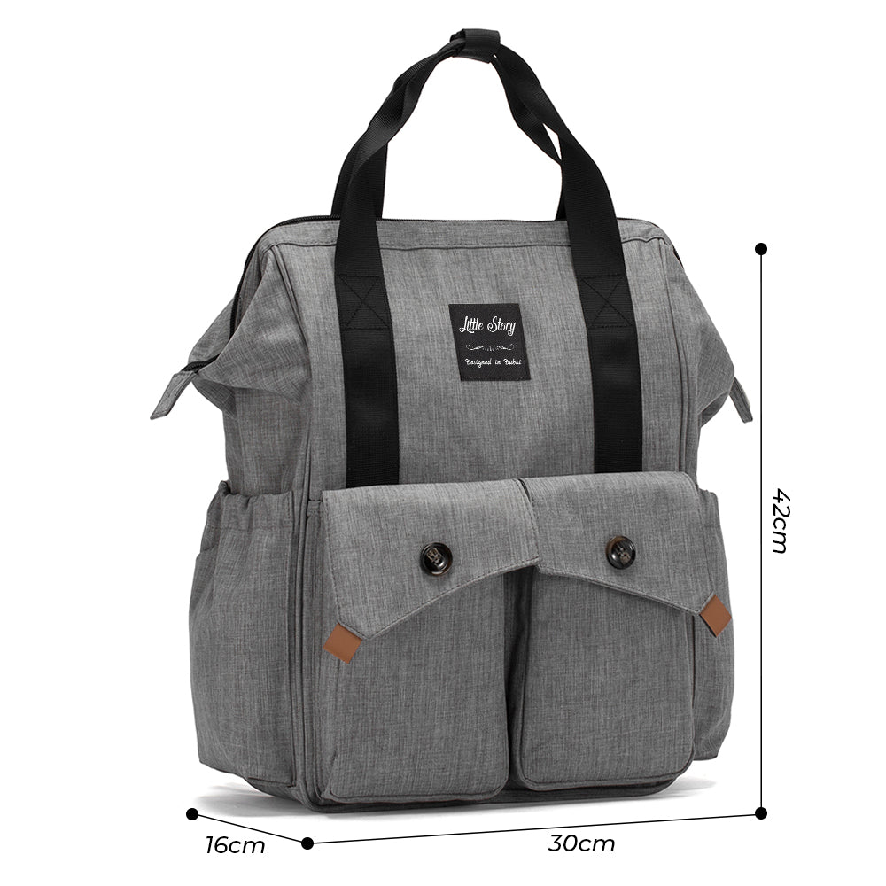 LITTLE STORY Elite Diaper Bag w/Stroller Hooks & Changing mat - Grey