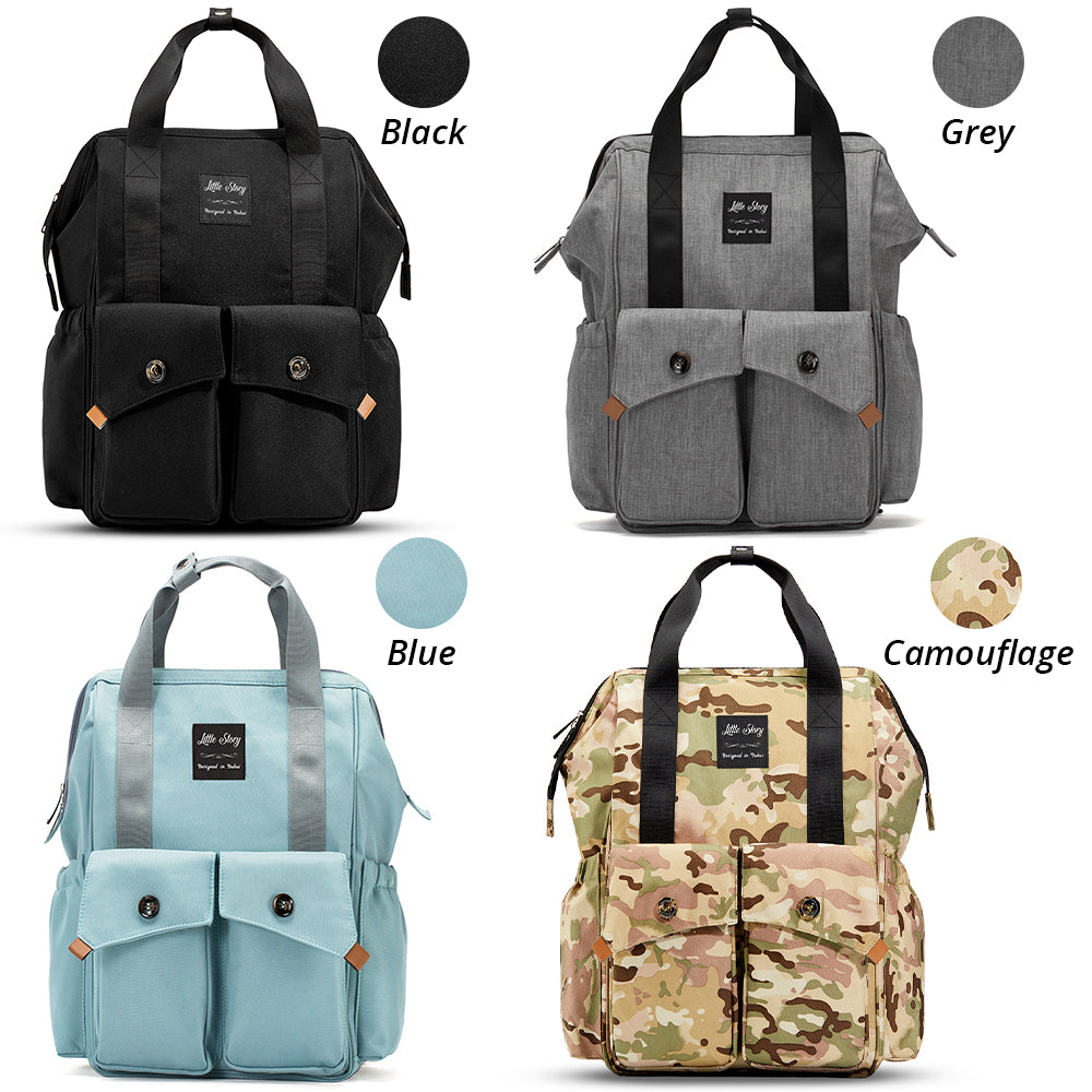 LITTLE STORY Elite Diaper Bag w/Stroller Hooks & Changing mat - Grey